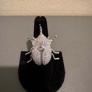 Noir NYC jewelry collection Silver pave Rhinestone Beetle Cocktail Ring